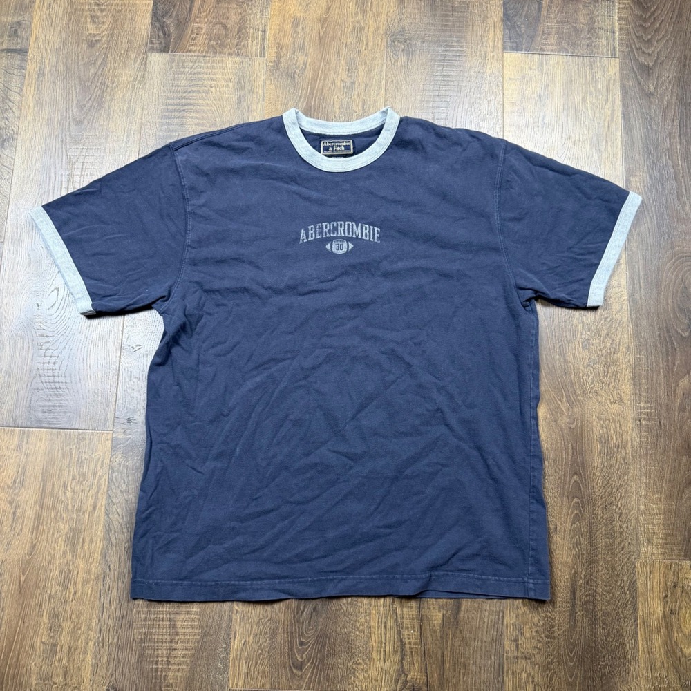 Vintage 90s Abercrombie & Fitch Ringer T Shirt Mens XL Navy Boxy Football